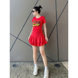 Bộ croptop váy xoè đơn giản dễ mặc kín đáo tập aerobic, đi bơi, nhảy shuffler dance,...