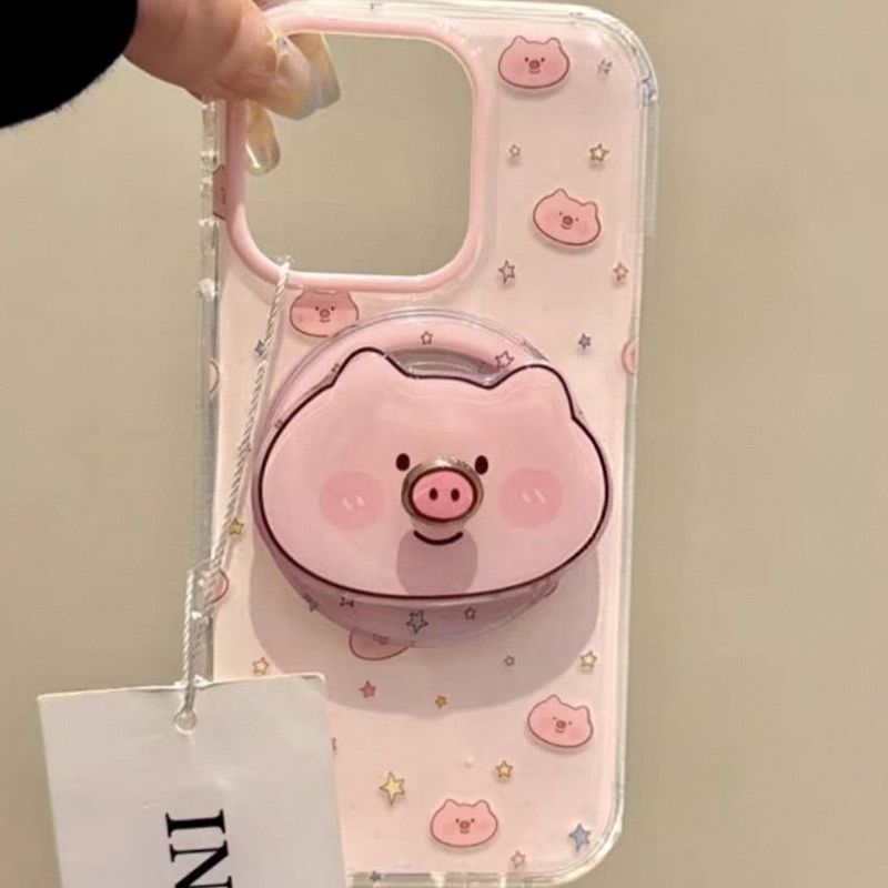 Mềm Mại Dễ Thương Dễ Thương Toàn Màn Hình Lợn Hồng Giá Đỡ Từ Tính Thích Hợp Cho Apple 17promax Vỏ Điện Thoại 16iphone15Pro