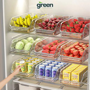 Hộp Đựng Thực Phẩm Tủ Lạnh PET Trong Suốt Có Tay Cầm Kéo Trượt, Khay Sắp Xếp Tủ Lạnh Đa Năng Cao Cấp
