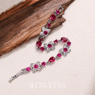 Châu Âu Mỹ ins Phong Cách Mới Red Corundum Vòng Tay Cỏ Ba Lá Bốn Lá Nữ