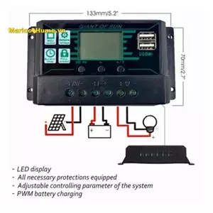 Bộ điều khiển sạc năng lượng mặt trời USB 50A kép Bộ điều khiển bảng điều khiển năng lượng mặt trời PV cho pin axit chì Lifepo4 Lithium GEL
