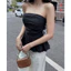 Set áo đen cúp ngang dáng peplum xoè thun sau + quần suông trắng ống rộng MyaHouse