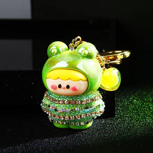NDQZ Kim Cương Ếch Bé Xe Móc Khóa Kim Loại Dễ Thương Nữ Túi Mặt Dây Chuyền Móc Chìa Khóa Vòng Hoạt Hình Móng Vuốt Máy Quà Tặng