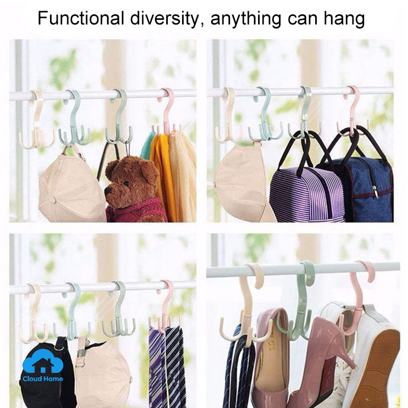 🌤️COD🌤️Móc nhựa treo phơi đồ 4 cạnh, móc treo 4 chấu xoay 360 độ tiện ích