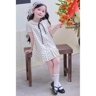 V44-[tomnaukids] Váy trắng CHẤM BI màu KEM cột  nơ cho bé size từ 12-38Kg
