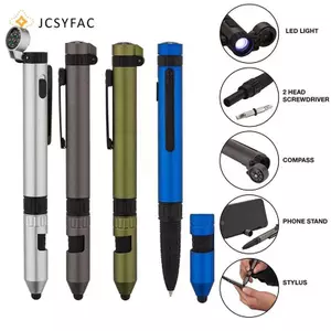 JCSYFAC Bút Đa Năng Bút Đèn Du Lịch Ngoài Trời 6 Trong 1 Đa Năng Dụng Cụ Tua Vít Vượt Qua Cảm Ứng Giá Đỡ Đèn Bút Mới
