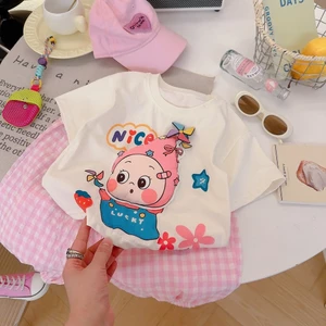 Phiên Bản Hàn Quốc Thời Trang Trẻ Em Áo Thun Tay Ngắn Vòng Xoay Cối Xay Gió Nhỏ Hoạt Hình Top 80-180 Kích Thước RLBP
