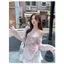 Milyfashion Loose Slimmer Look Pure Desire Pink Bowknot Cat Print Cổ áo chéo lệch vai dài-