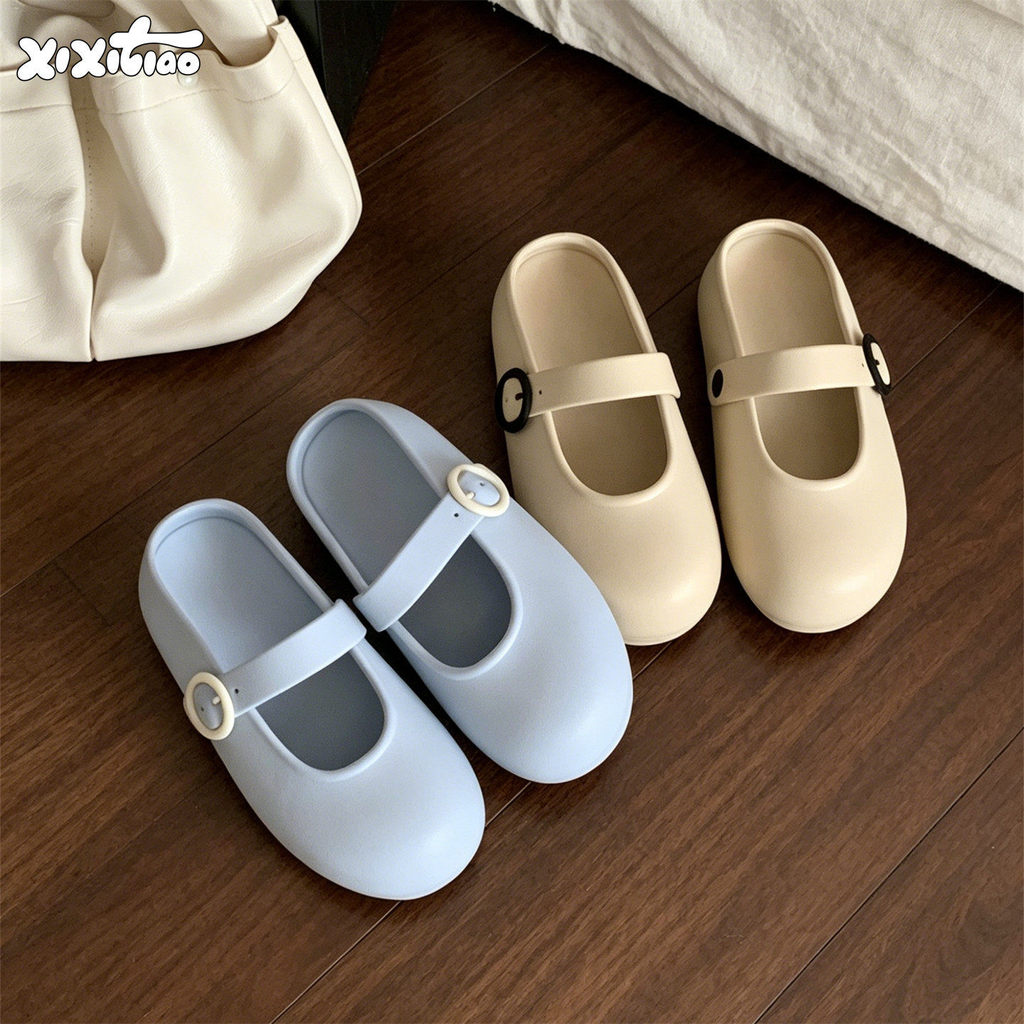 XIXITIAO Mary Jane Dép Nữ Mặc Ngoài Lười Thoải Mái Đáy Mềm Mùa Hè Phù Hợp Với