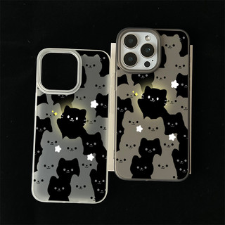 Ốp lưng thư cho iPhone 17 16 15 14 13 12 11 Họa tiết mèo đen trắng lặp lại XS XR XSMAX silicon TPU mềm thoại trầyrơi