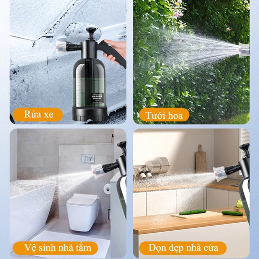 Bình Xịt Tạo Bọt Tuyết Rửa Xe HomeMate 2L – Bình Phun Bọt Cầm Tay Kèm Đầu Chống Gió, Bình Tưới Cây Đa Năng