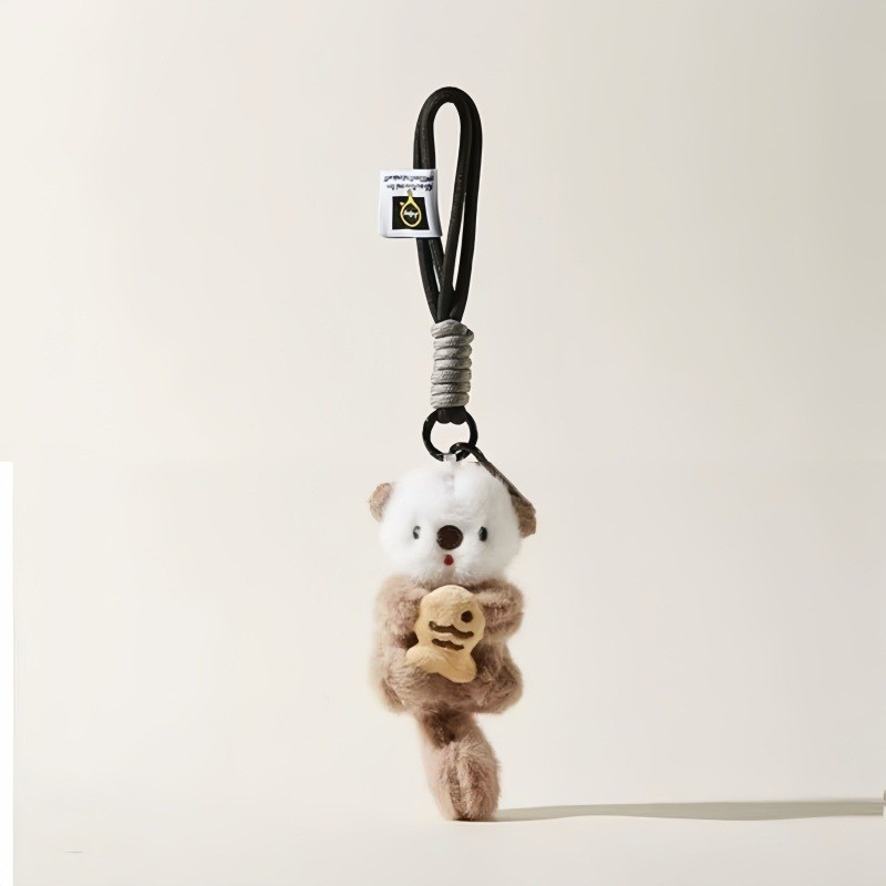 Mặt dây chuyền sang trọng Otter dễ thương, Búp bê nhồi bông cho mèo & cá, Đồ chơi móc khóa túi quyến rũ