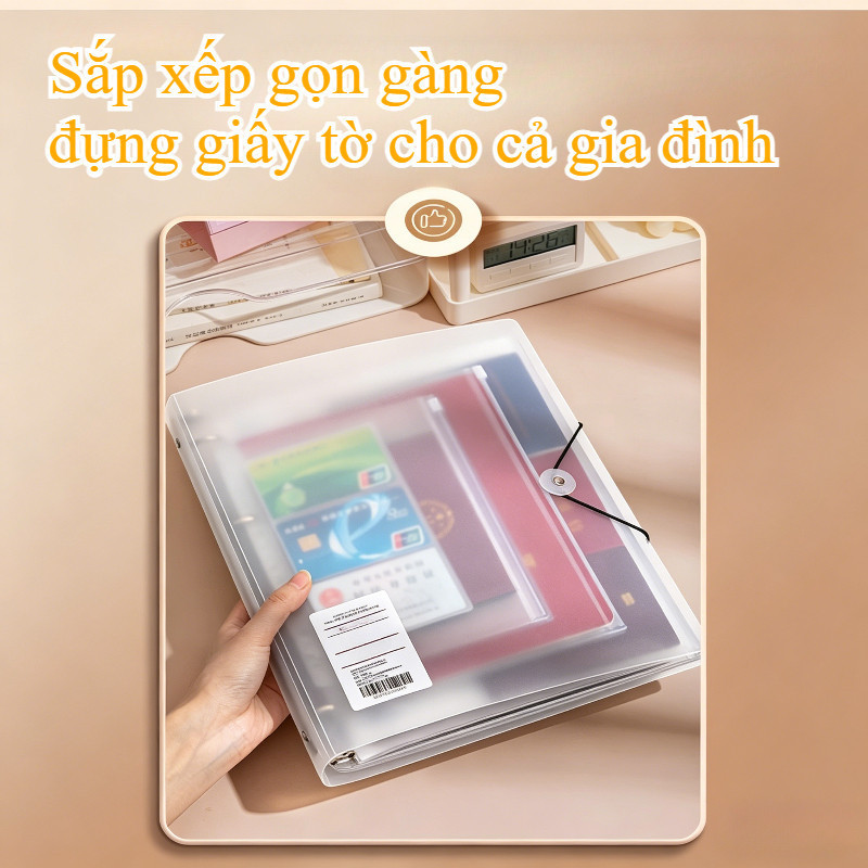 Bìa Sổ Còng Đựng Tài Liệu Đa Năng A4/B5/A5, Kèm 28 Túi Zip Chống Nước, Lưu Trữ Hồ Sơ Văn Phòng Gia Đình, Dày Dặn