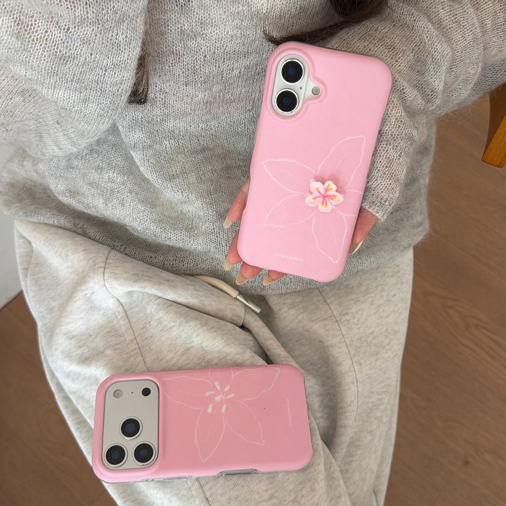 Ốp điện thoại hoa nhỏ màu hồng 3D cho iPhone 17 Pro Max 17 16 15 Vỏ bảo vệ chống sốc