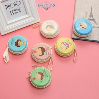 E-WOITD 1 Sáng Tạo Tròn Đồng Xu Ví Hoạt Hình Cô Gái Hộp Bảo Quản Tai Nghe Cáp Mini Dây Kéo Túi E-WOITD