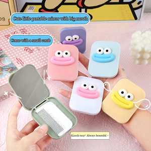 【Roshy】Gương trang điểm gấp gọn dễ thương gương tích hợp lược cầm tay gương hình miệng xúc xích hoạt hình dành cho nữ