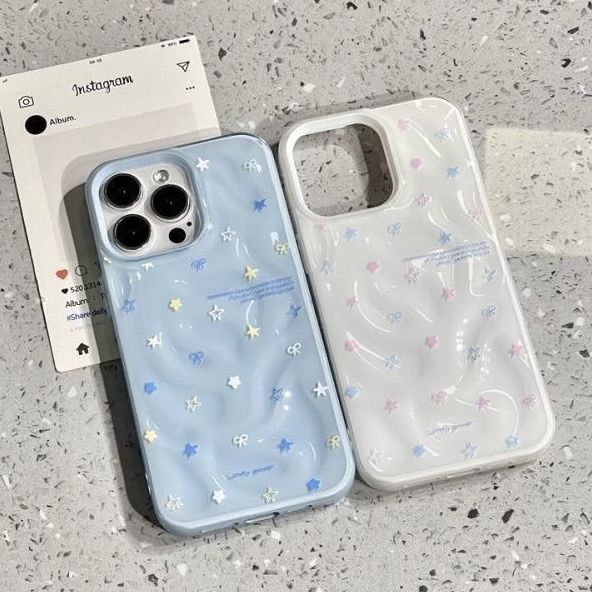 Vỏ iPhone màu hồng xanh họa sao vân đá thiên thạch nếp gấp phù hợp dòng 17 đến 11 Pro