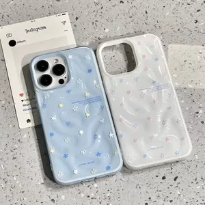 Vỏ iPhone màu hồng xanh họa sao vân đá thiên thạch nếp gấp phù hợp dòng 17 đến 11 Pro