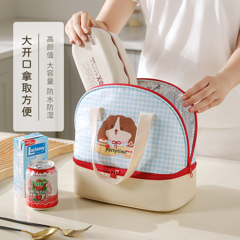 Ngăn đôi hộp cơm túi Tote cách nhiệt cho nhân viên văn phòng, kèm túi ăn sáng, mã 26042307