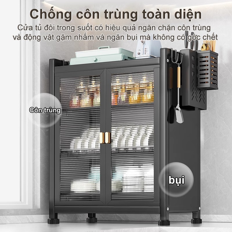 Kệ tủ đa năng thép carbon chống bụi Tủ bếp chén có nắp đậy Kệ để đồ