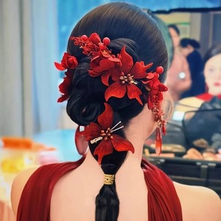 1 bộ mũ cô dâu, hoa đỏ, phụ kiện tóc bướm, quần áo nướng đám cưới, phụ kiện