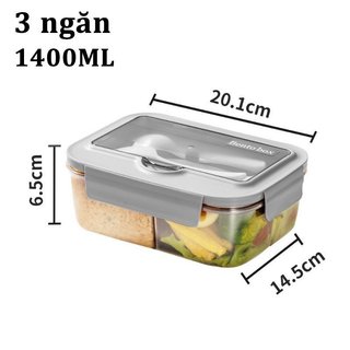 Hộp Cơm Trưa Bento An Toàn Lò Vi Sóng Chống Rò Rỉ 3 Ngăn Hộp Đựng Thực Phẩm Văn Phòng Trường Học Chuẩn Bị Bữa Ăn