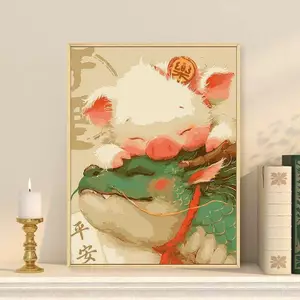Áp phích vải hoàng đạo Trung Quốc dành cho cha mẹ và con cái dễ thương, văn hóa truyền thống Nghệ thuật treo tường chống thấm nước không khung cho phòng khách Phòng ngủ Trang trí nội thất
