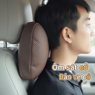 Gối Cổ Ô Tô Gối Thắt Lưng Ô Tô Cao Cấp Nappa Da Thoáng Khí Hỗ Trợ Lái Xe Dài Văn Phòng