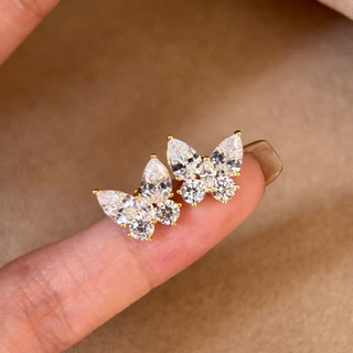 Châu Âu Mỹ ins Phong Cách Mới Siêu Nhấp Nháy Bông Tai Bướm Zircon Nữ