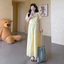 Trang phục bà bầu mùa hè Cotton thiết kế rỗng cổ chữ v