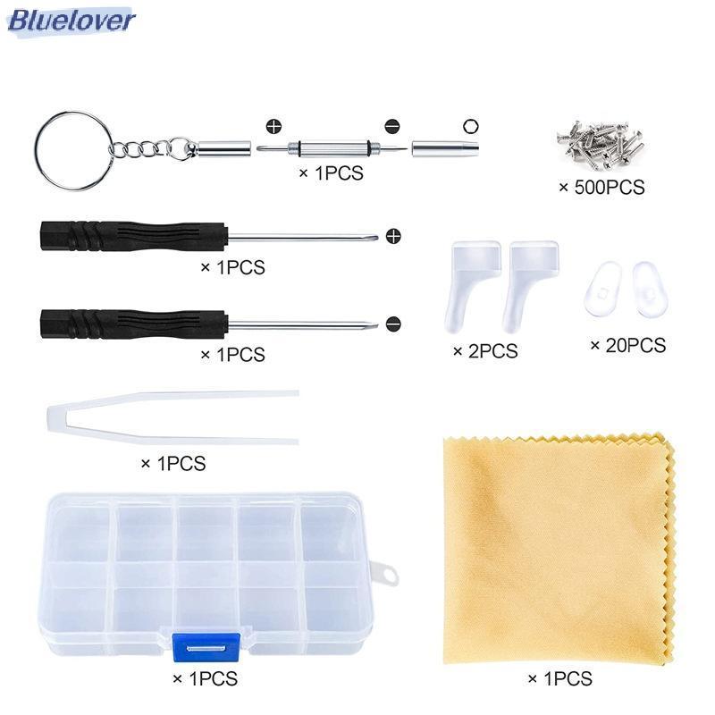 Bộ Dụng Cụ Sửa Chức Kính Mắt Bluelover 500 Chiếc, Bao Gồm Ốc Vít, Tua Vít và Hạt Quang Học Mới