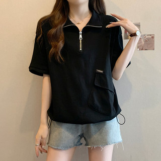 Polo polo Cổ Dây Kéo Áo Thun Tay Ngắn Nữ Thiết Kế Mùa Hè Cảm Giác Sang Trọng Kích Thước Lớn Mỏng Hơn Nhìn Tất Cả @ -