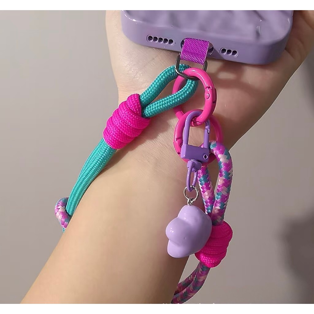 Dây đeo điện thoại cổ tay mới, móc khóa, thủ công đan tay, móc đôi, phụ kiện treo điện thoại