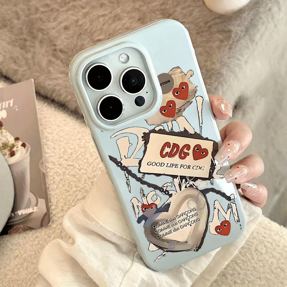 CDG tình yêu graffiti cho iPhone 17pro trường hợp iPhone 16/15/14/13 giả da kết cấu