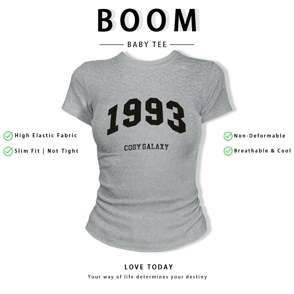 BOOM Áo Baby Tee Nữ Cotton Ôm Body-Áo Thun Ngắn Tay Y2K In Hình PhongCách Mùa Hè, Cổ Tròn Hàng Đầucách hàn quốc phongA70