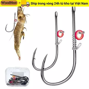WOODNEST 10 Chiếc Móc Mồi Tôm Sống, Thép Carbon Cao Khoảng Cách Rộng Móc Cá Thép Carbon Cao, Giun Không Cỏ Mềm Giun Pickerel Bass Fishhook Câu Cá Biển