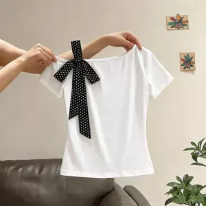 Milyfashion Slim-fit Slimer Look Cotton Áo thun ngắn tay chấm bi phối ren Niche Hàn Quốc Áo ngắn phong cách mới GAFN