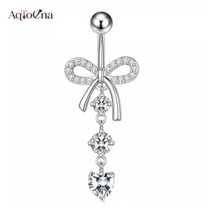 AqToCna Thép Không Gỉ Chấm Hồng Khoan Rốn Vòng Móng Tay Bướm Zircon Đơn Giản Rốn Bule Xuyên Trang Trí AqToCna