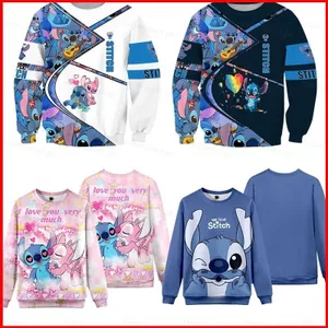 YB1 Hoạt Hình Stitch Áo Dài Tay Unisex 3D Áo Chui Đầu Cosplay Cặp Đôi Hàng Đầu Đồ Họa Oversize BY1