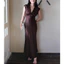 Đầm Lụa Cổ V Cột Nơ Dáng Dài Tay Con Quyến Rũ MyaHouse
