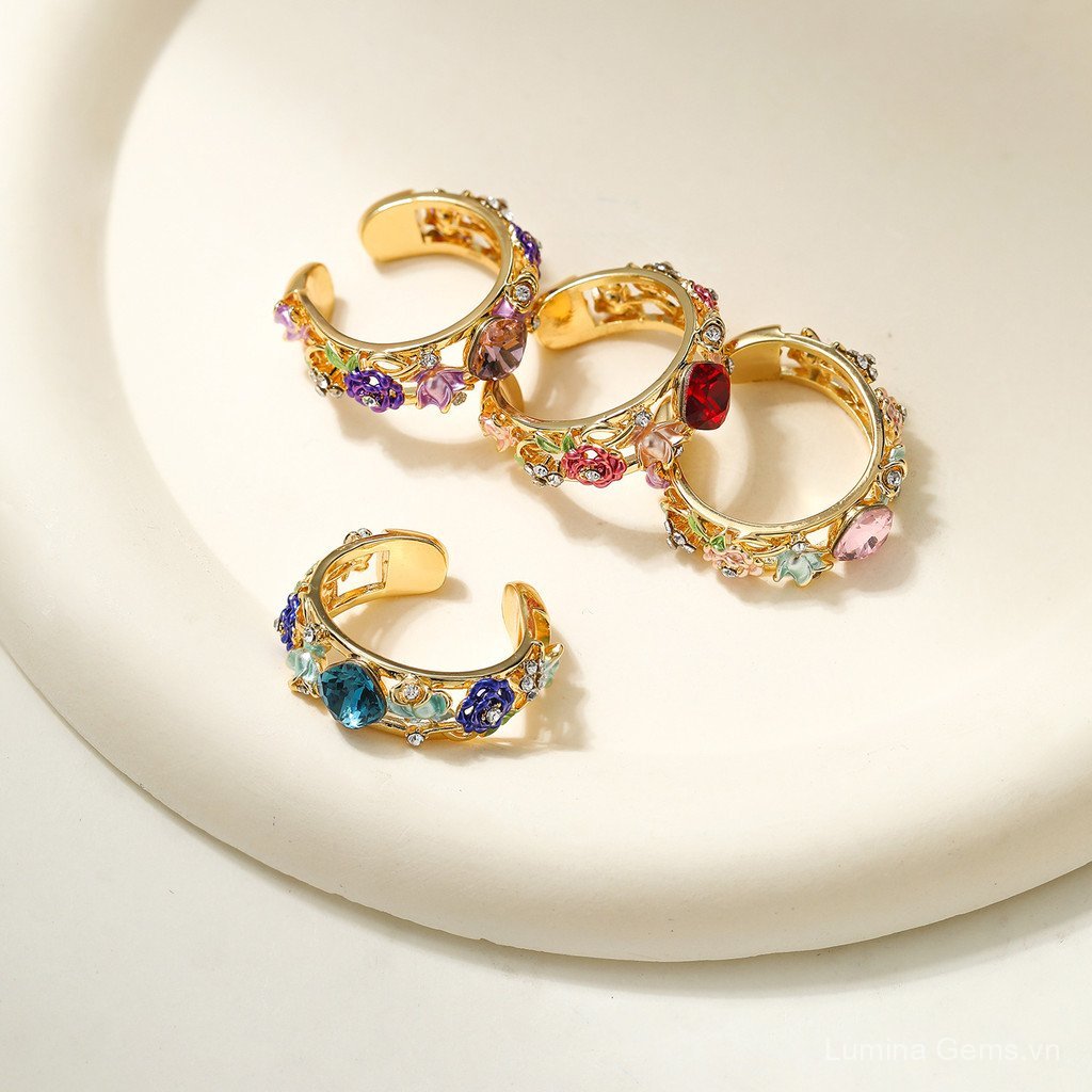 Cloisonne Thủ Công Rỗng Khắc Nghệ Thuật Nhẫn Bán Chạy Mới Phong Cách Trung Hoa Phong Cách Trung Hoa Quốc Quốc Gia Hợp Thời Trang Men Màu Tranh Nhẫn