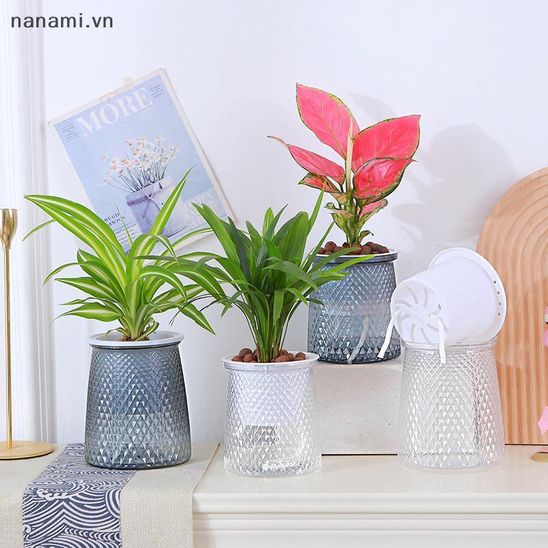 [nanami] Chậu trồng cây tự tưới hai lớp Bình hoa bằng nhựa trong suốt Chậu hoa lười tự động Trang trí chậu hoa thủy canh [VN]