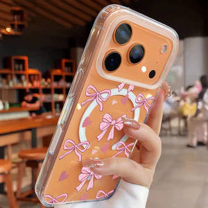 Ốp iPhone hình trái tim màu hồng hỗ trợ sạc không dây từ tính - iP 7/8/X/XS/XR/11/12/13/14/15/16/17/Plus/Air/Pro/Max