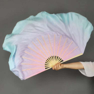 Quạt múa cổ điển dài lụa cao su, màu hồng tím xanh dương, phong cách Yangko Trung Quốc, 0JVM