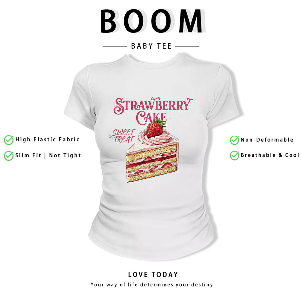 BOOM Áo Baby Tee Nữ Cotton Ôm Body-Áo Thun Ngắn Tay Y2K In Hình PhongCách Mùa Hè, Cổ Tròn Hàng Đầucách hàn quốc phongG94