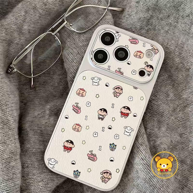 Ốp Điện Thoại Hoạt Hình Crayon Shin-chan Cho Samsung Galaxy A57 A56 A55 A54 A53 A52 A52S A51 A50 A50S M40S A30 A30S A73 A72 A71 5G 4G Vỏ Mềm Da PU Trắng Dễ Thương