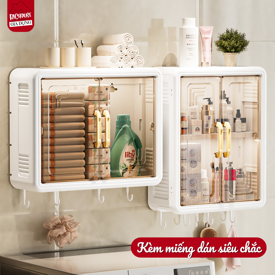 Tủ Treo Tường Nhà Tắm HomeMate Dán Keo Không Khoan, Tủ Đựng Đồ Chống Nước Chống Bụi Cửa Trong Suốt