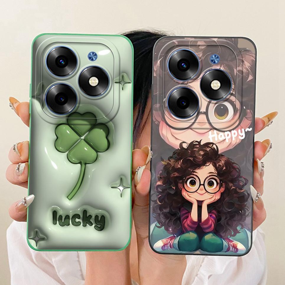 Dành Cho Infinix Hot 40i Hot40i X6528B Ốp lưng Hoa Thạch Bướm Da Báo In Nơ Họa Tiết Vỏ Silicon Mềm Ốp Lưng