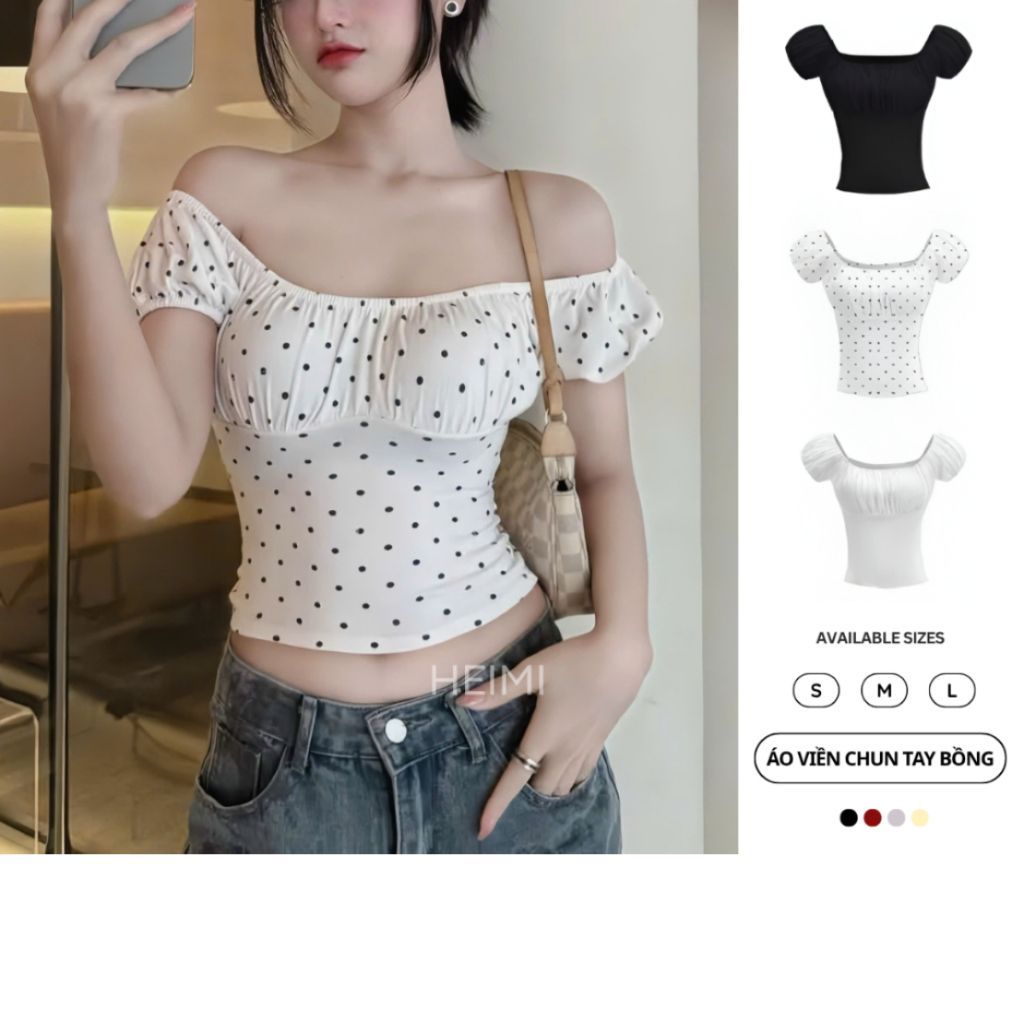 Áo Thun Nữ Tay Bồng Viền Chun Nhún Ngực Nhẹ Nhàng Nữ Tính Chất Thun Cotton Co Giãn - SamHi Closet