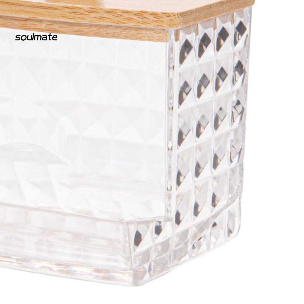 Linh hồn| Hộp đựng khăn bông Hộp đựng bàn thay đồ bằng Acrylic có nắp tre – Dụng cụ sắp xếp chống ẩm chống bụi cho khăn bông Trang sức bóng nha khoa cho gia đình